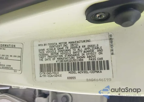 2002 Toyota Camry Le from USA, damaged, VIN 4T1BE32K02U501388